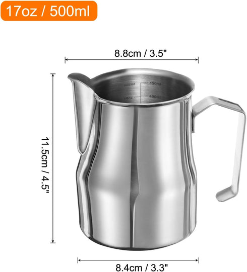 uxcell 17oz Milk Frothing Pitcher - Stainless Steel Milk Frother Cup for Latte Art and Cappuccino