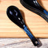 Japanese Ceramic Soup Spoon Set of 5, Blue and Black Table Spoons for Meals, Soups, Ice Creams, Microwave Safe