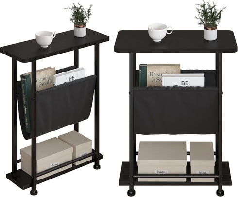 3 Narrow Side Table, Tier Small Side Table for Small Spaces, Morden Slim End Table with with Storage Holder, Narrow