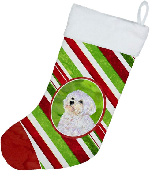 Caroline's Treasures SS4550-CS Maltese Candy Cane Holiday Christmas Stocking, Fireplace Hanging Decor