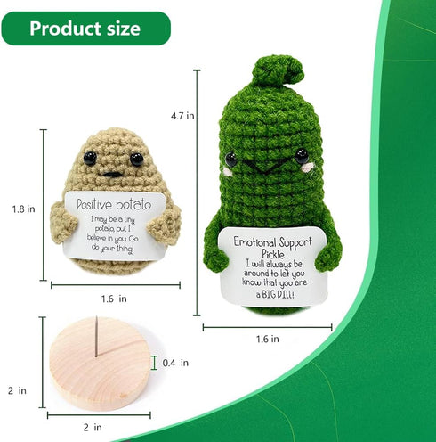 CrazyHome 2PCS Set Positive Potato, Emotional Support Pickle Combo | Handmade Crochet Positive Vegetables - Potato