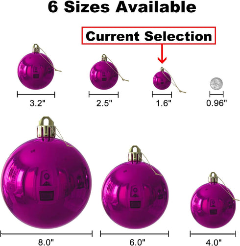 Set of 36pcs Fuchsia 1.6" Small Shatterproof Christmas Balls Ornaments for Tree Birthday Halloween Wedding Decorations
