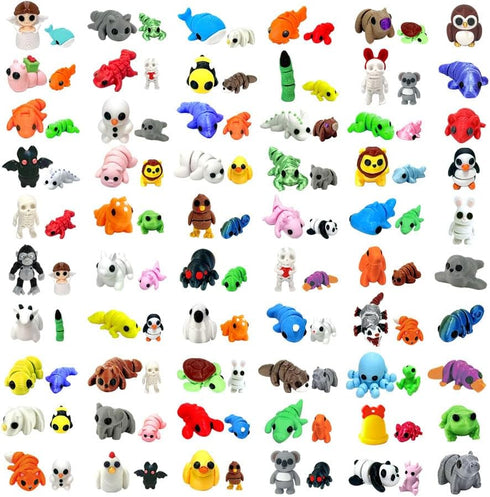 Generic 102 Pcs Mini Random 3D Printed Animal Figurines Set, Flexible Articulated Fidget