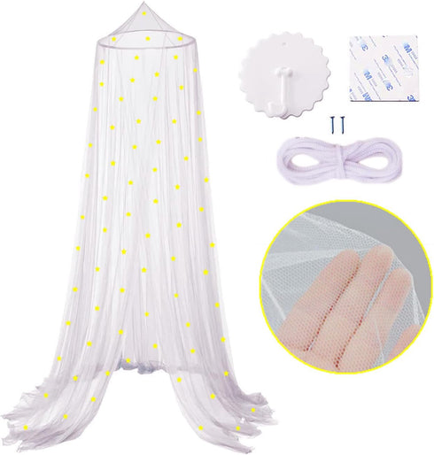 Eimilaly Glow in The Dark Stars Bed Canopy, Pink Princess Mosquito Net for Girls Bed Room Decor