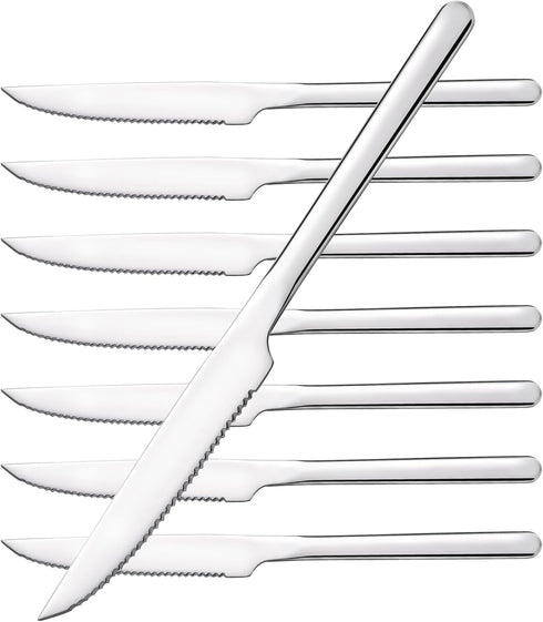 KINGSTONE Sharp Steak Knives, German Stainless Steel Set of 8 with Full-Serrated Blade, 9.4-Inch Design