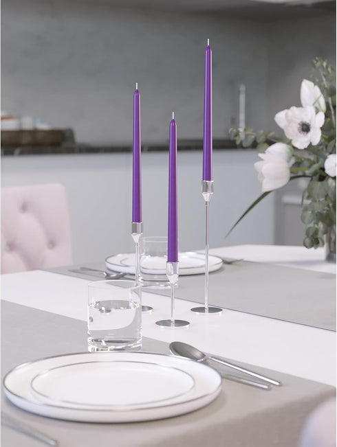 Candwax 10 inch Taper Candles Set of 4, Dripless and Unscented Candlesticks for Dinner and Household Decor - Purple