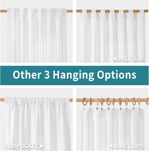 BGment Short Linen Curtains - 36 Inch Length 2 Panels, White Light Filtering Drapes for Kitchen Over Sink