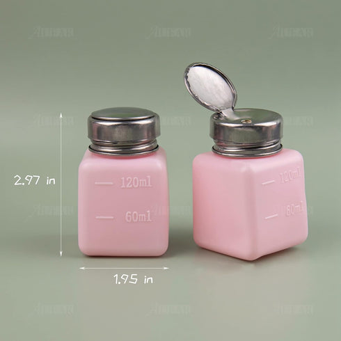 AUEAR Push Down Dispenser Pump Methanol Container, Square Plastic Liquid Press Bottles, 3-Pack, 120 ml