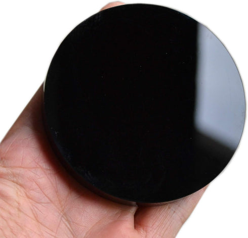 Black Obsidian Scrying Mirror, Round Smooth Natural Crystal, Polished, 3 Inch / 80mm Diameter