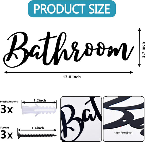 Black Bathroom Metal Sign, Rustic Iron Letter Sign for Home Business Decorations