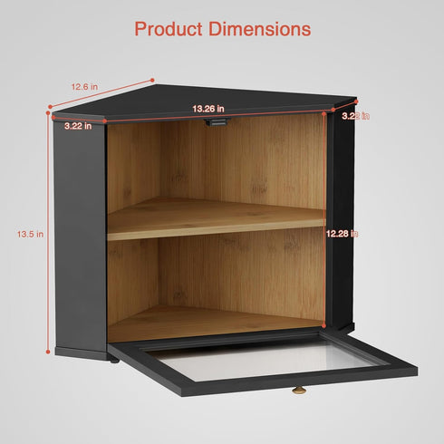 Goozii Countertop, Counter, Corner Bread Box for Kitchen Black Bread Storage Container for Homemade Bread, Two Layer