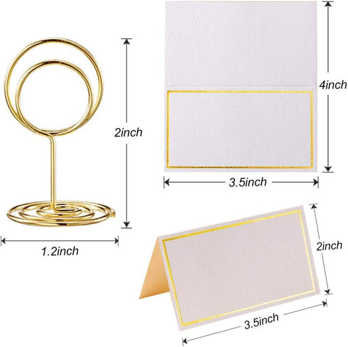 24 Pcs Premium Mini Table Number Holders and Place Cards with Gold Foil Border for Wedding, Party, Birthday