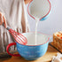 Blue Fish Pattern Kitchen Ceramic Mixing Bowl, 0.5 Quart, with Pouring Spout and Handle