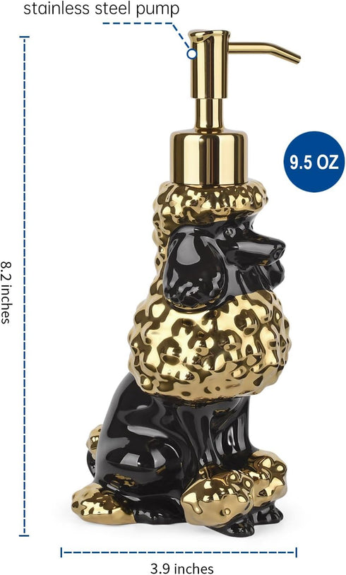 Poodle Shaped Soap/Lotion/Hand Sanitizer Ceramic Dog Lover Stainless Steel Pump Dispenser for Dog Mom Gifts, Refillable