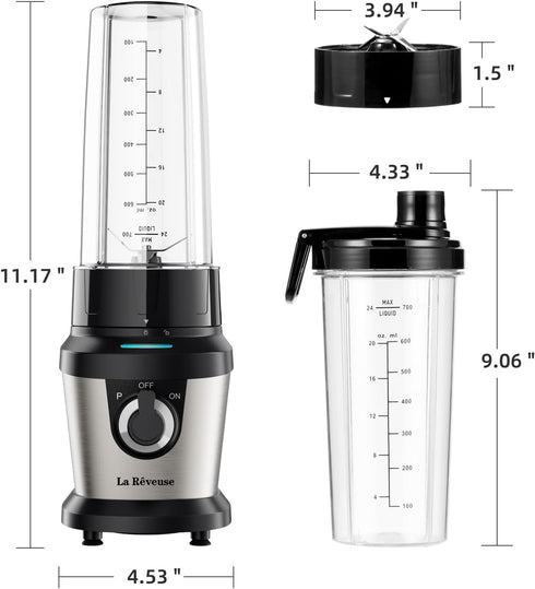 La Reveuse Electric Blender for Shakes and Smoothies, 400W with 2 x 24 Oz Blending Cups and To Go Lids, BPA-free