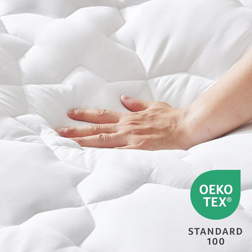 CozyLux Queen Mattress Pad - Cotton Deep Pocket Non Slip Breathable Soft Quilted Fitted Mattress Topper, Up to 18"