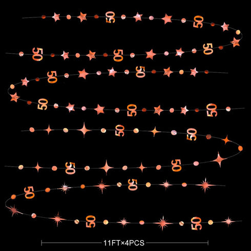 Rose Gold 50th Birthday Decorations - Number 50 Circle Dot Twinkle Star Garland for 50th Anniversary Party