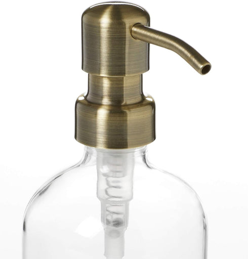 Industrial Rewind Clear Glass Soap Dispenser with Brass Metal Pump and Non Slip Coaster - 16oz Refillable Liquid Soap Dispenser Pump Bottle for Bathroom Vanity Countertop, Kitchen Sink by Industrial Rewind