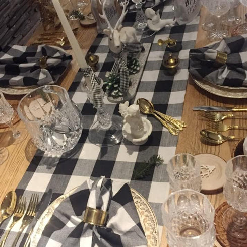 Partisout Buffalo Check Table Runner with Tassel, Washable Cotton Linen Gingham Table Cover, Checked Design