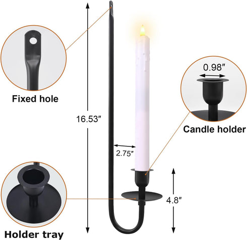 Set 2, Yollzey Candle Wall Sconces of Flameless Candles Black Wall Candle Holders with Remote Control, Battery Operated