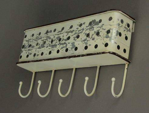 PD Home & Garden Distressed White Metal Wall Pocket with Hanging Hooks