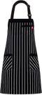 Aprons for Women and Men - Kitchen Chef Apron with 3 Pockets, Adjustable Bib Apron, 32" x 28" - Black/White