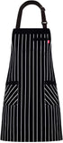 Aprons for Women and Men - Kitchen Chef Apron with 3 Pockets, Adjustable Bib Apron, 32" x 28" - Black/White