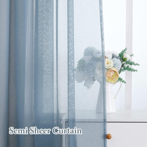 MIULEE Dusty Blue Linen Textured Sheer Curtains, 84 Inches Long, 2 Panels for Bedroom Living Room