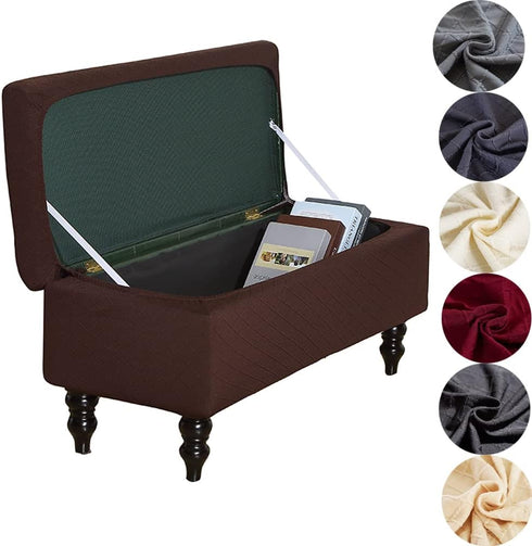 ANWUCHEN Rectangle Ottoman Cover, Stretch Slipcover with Storage, Elastic Bands Ties, Folding Ottoman
