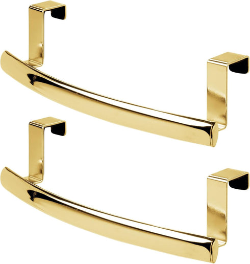 mDesign Steel Over Door Curved Towel Bar Storage, Hanger for Kitchen or Bathroom, 2 Pack, Soft Brass