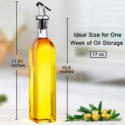 WERTIOO Olive Oil Dispenser Bottle, 2 Pack 17oz Clear Oil and Vinegar Set with Spout, Funnel & Labels