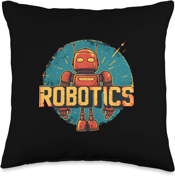 Retro Throw Pillow - Robot Robotics Engineer for Teacher and Students