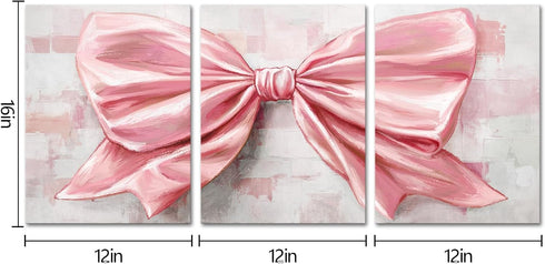 12x16inchx3Pieces HOMEOART Bow Painting Canvas Print Bow Picture Bathroom Decor Bedroom Wall Decor Framed (Pink)