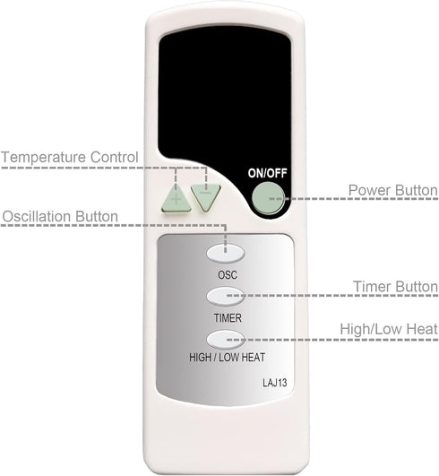 Replacement Remote Control for Lasko Ceramic Oscillating Tower Fan Models 5115, 5135, 5144, 755320, 565134