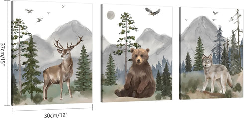 Decor,12x15 Inch,Set 3 Woodland Nursery Wall Art Decor: Forest Themed Animal Wall Art Prints Canvas Posters Nursery