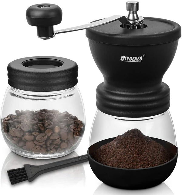Manual Coffee Grinder with Burr, Coffee Bean Grinder for Espresso, French Press, Includes 2 Glass Jars and Brush