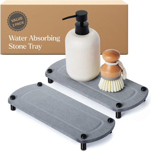 2PCS Water Absorbing Stone Soap Tray for Kitchen Bathroom Sink, Quick Dry