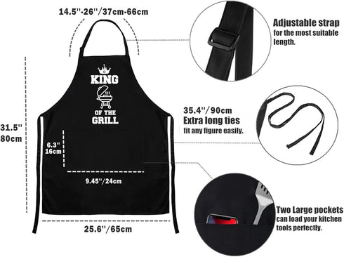 Funny Aprons for Couple, His and Hers Kitchen Aprons Set with 2 Pockets for Cooking Grilling Baking