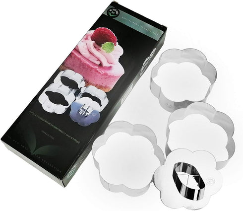 NEWLINE NY Stainless Steel Dessert Rings, 4 Pcs, Flower Shape Molded Appetizers, Salads, Pastries