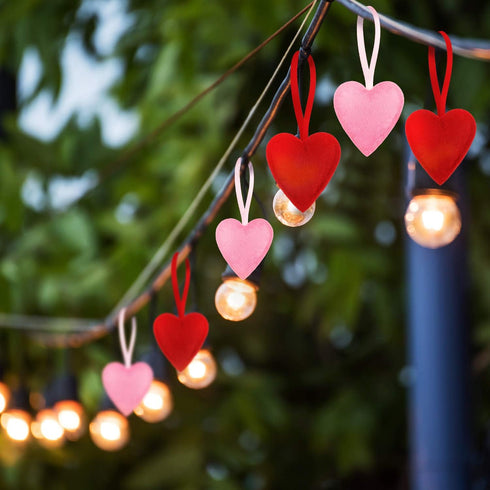 24 Pack Felt Heart Ornaments, Pink & Red Hanging Decorations for Christmas & Valentine's Day