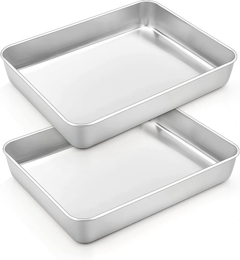 TeamFar Small Lasagna Pan Set of 2, 10.5’’ x 8’’ x 2’’ Stainless Steel Brownie Cake Pan for Baking and Roasting