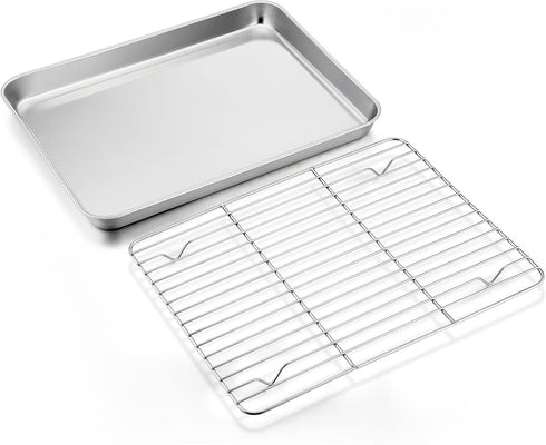 E-far Stainless Steel Baking Sheet with Rack Set, 12.4”x9.7” Cookie Sheet, Non-toxic & Dishwasher Safe