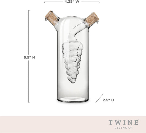 2-In-1 Pack 1 Twine Oil and Vinegar Cruet Bottle with Cork Stoppers, Olive Oil and Balsamic Vinegar Dispenser, Hand