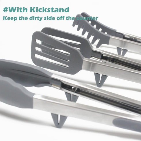 Tongs for Cooking, 12" Kitchen Tongs with Silicone Tips, Food Grade Serving Tongs Set of 3, Grey by TOWINGO