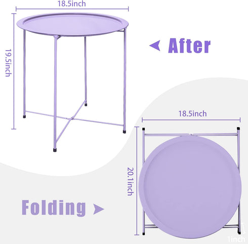 4 Garden you End Table Metal Side Table Purple Round Folding Tray Cyan Sofa Small Accent Fold-able Table, Round End