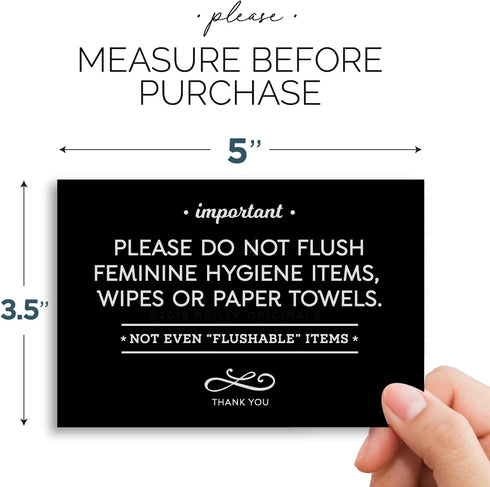 3.5x5 Inch Reilly Originals Designer Bathroom Sign, Do Not Flush Feminine Hygiene Items, Wipes, Paper Towels ~ Ready