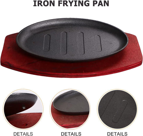 Steak Plate Griddle Pan - 8 Inch Non Stick Stove Top Grilling Pan for Steak, Bacon, Veggies, Fish, Cast Iron Set