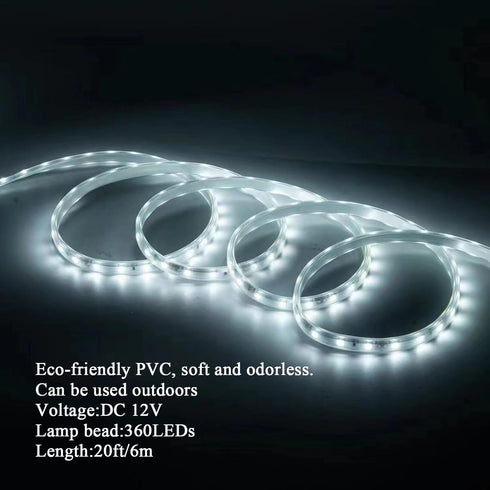 20FT 12V IP65 White Rope Lights Outdoor, Waterproof Led Rope Lights Indoor Cuttable, Flexible Led Strip Lights Cuttable