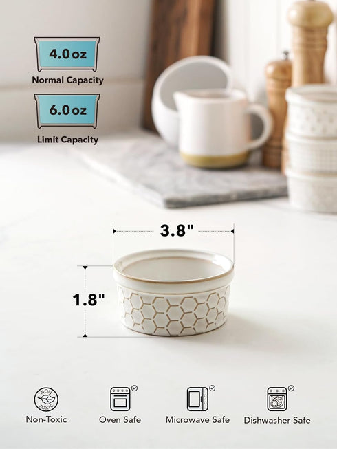 LE TAUCI Ramekins 4 oz, Ceramic Baking Dishes for Creme Brulee, Lava Cake, Pudding, Set of 4
