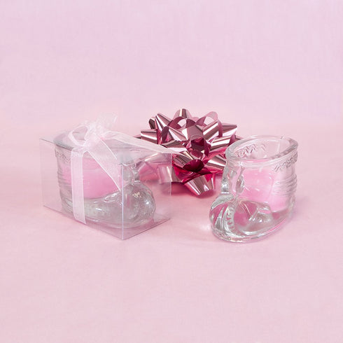 12 Lunaura pcs Scented Baby Powder Pink Glass Baby Bootie Container Candles, Palm Wax Candle, Baby Shower Gifts